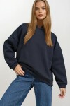 Lacivert Kapüşonlu Oversize Kalın Basen Boy 3 İplik Şardonlu Sweatshirt