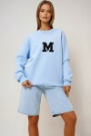 Mavi Bisiklet Yaka Nakışlı 3 İplik İçi Şardonlu Oversize Kışlık Sweatshirt