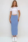 Mavi Bisiklet Yaka Nakışlı Crop Bluz Ve Etek Takım