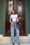 Mavi Yüksek Bel Eskitmeli Baggy Jean