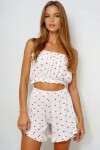 Mini Kalp Kırmızı Pamuklu Fırfır Detaylı Büstiyer Şort Ve Kimonolu 3'Lü Pijama Takımı