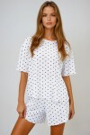 Mini Kalp Siyah V Yaka Pamuklu Mikro Desenli T Shırt Ve Şortlu Pijama Takımı