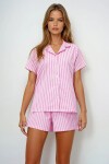 Pembe Yazlık Pamuk Örme Gömlek Ve Şort Pijama Takım