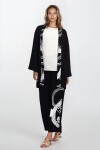 Siyah-Beyaz Desenli Kimono Bluz ve Pantolon Büyük Beden Alt Üst Takım