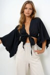 Siyah Kolları Fırfırlı Poplin Crop Dokuma Bluz