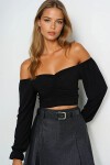 Siyah Öpücük Yaka Önü Büzgülü Crop Sandy Bluz