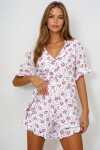 Zambak Kırmızı Tek Cepli Kolları Ve Paçası Fırfırlı Pamuklu Gömlek Ve Şortlu Pijama Takımı