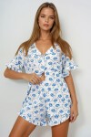Zambak Mavi Tek Cepli Kolları Ve Paçası Fırfırlı Pamuklu Gömlek Ve Şortlu Pijama Takımı