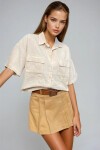 Camel Beli Kemerli Pileli Gabardin Şort Etek