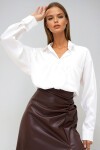 Beyaz Tek Cepli İpek Saten Oversize Gömlek