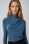 İndigo Yarım Balıkçı Drape Detaylı Sandy Bluz