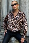 Kahverengi Leopar Desen Saten Gömlek