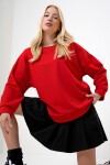 Kırmızı Bisiklet Yaka Oversize Basic Sweatshirt
