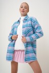 Pembe Mavi Ekoseli Çift Cepli Oversize Kaşe Gömlek