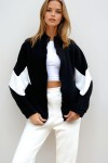 Siyah Dik Yaka İçi Şardonlu Fermuarlı Asimetrik Baskı Detaylı Sweatshirt