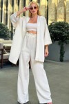 Taş Çoban Dikişli Kemerli Kimono Çift Cepli Pantolon Keten İkili Takım