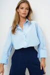 Bebe Mavi Geniş Manşetli Oversize Poplin Gömlek