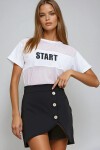 Beyaz Bisiklet Yaka Baskılı Tül Detaylı T Shirt