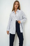 Beyaz Çizgili Oversize Keten Gömlek