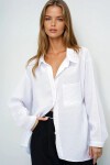 Beyaz Tek Cepli Keten Karışımlı Oversize Gömlek