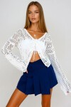 Beyaz V Yaka Delik Ajurlu Oversize Bluz