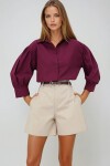 Bordo Balon Kol Gizli Patlı Basic Poplin Gömlek