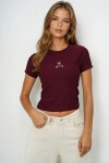Bordo Bisiklet Yaka Ayıcık Baskılı Crop Bluz