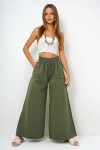 Haki Beli Gipeli Çift Cepli Bol Paça Gabardin Pantolon