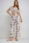 Kahve Desenli Bağlamalı Crop Bluz Ve Cepli Pantolon Alt Üst Dokuma Takım