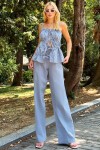 Mavi Askılı Bağcık Detaylı Bluz Ve Pantolon Takım