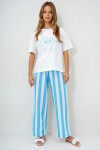 Mavi Beyaz Yazı Baskılı Basic T Shirt Ve Çizgili Pantolonlu Örme Pijama Takımı