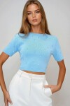 Mavi Bisiklet Yaka İnci Çakımlı  Triko Crop Bluz