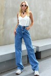 Mavi Yüksek Bel Wide Leg Jean