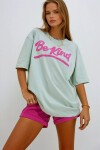 Mint Bisiklet Yaka Önü Yazı Baskılı Pamuk T Shirt