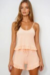 Yavruağzı Beli Ve Paçası Fırfır Detaylı Askılı Crop Bluz Ve Şortlu Pijama Takımı