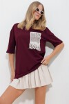 Bordo Bisiklet Yaka Örgü Cepli İki İplik T-Shirt