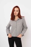 Gri Cep Detaylı Oversize Gömlek