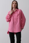 Pembe Çizgili Tek Cepli Oversize Gömlek