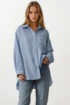 Bebe Mavisi Çizgili Tek Cep Oversize Gömlek