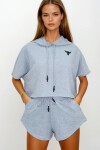 Gri Kapüşonlu Crop Sweatshirt Ve Şortlu Takım