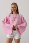 Pembe Bisiklet Yaka Yarasa Kollu Crop Bluz