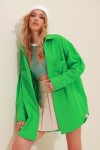Yeşil Çift Cepli Oversize Poplin Gömlek