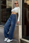 Koyu Mavi 5 Cepli Bol Paça Baggy Jean