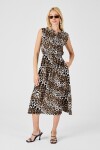 Leopar Çentik Yaka Düğmeli Desenli Kolsuz Midi Elbise