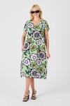Fıstık Yeşili Derin V Yaka Çiçek Desenli Midi Boy Elbise
