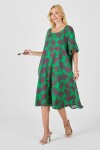 Yeşil Geniş Yaka Desenli Midi Boy Elbise