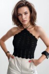 Siyah Halter Yaka Ajurlu Crop Örme Bluz