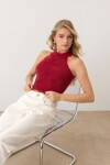 Halter Yaka Tüylü Triko Crop Top