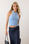 Halter Yaka Tüylü Triko Crop Top