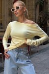 Tereyağı Sarısı Kayık Yaka Basic Bluz